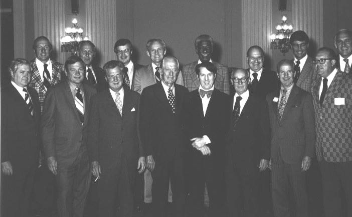Illinois Congressional Delegation at Illinois State Society Party in their honor on Sept. 22, 1974. Left to right in the bottom row are Congressman Morgan Murphy, Dan Rostenkowski, Harold Collier, Les Arends, Ken Gray, Melvin Price, Bob McClory, and Ed Derwinski. Top row from left are Tom Railsback, Bob Michel, Bob Hanrahan, Sam Young, Ralph Metcalfe, Frank Annunzio, Phil Crane, and George O'Brien.