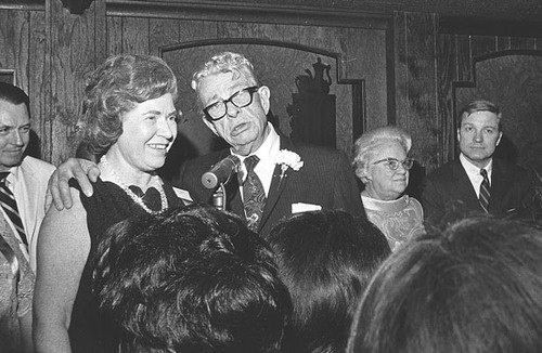 According to the Washington Star for Jan. 20, 1969, more than 1,000 members and guests of the Illinois State Society gathered at the Gramercy Inn for a party to celebrate the Inauguration of President Richard M. Nixon.

Enjoying the party are from left to right, former Illinois State Society President Helen Lewis of Macomb, a board member for more than 50 years, and U.S. Senator Everett M. Dirksen at the podium. Mrs. Luella Dirksen and U.S. Senator Charles H. Percy are in the rear at right. 